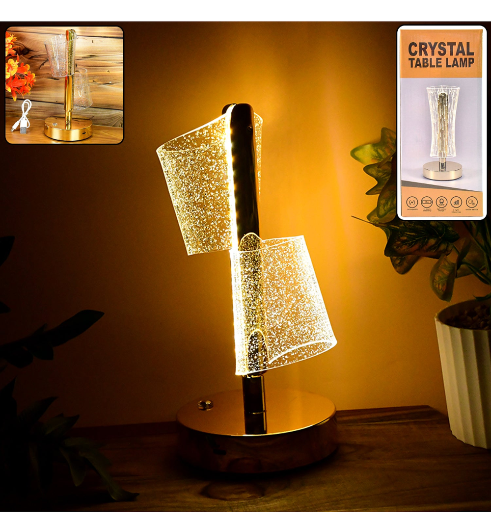 Crystal LED Double Shade Table Lamp | Elegant Bedside Light — product image