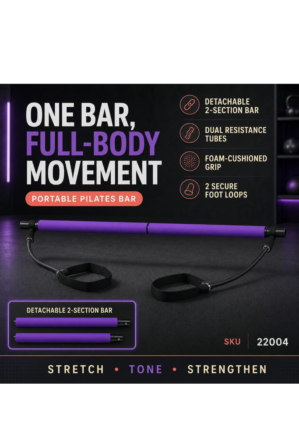 Pilates Bar Kit with Resistance Bands | Full Body Home Workout
